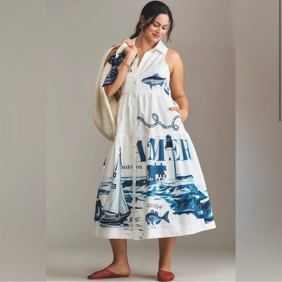 NWT Maeve White and Blue Nautical Print Dress - Picture 1 of 10